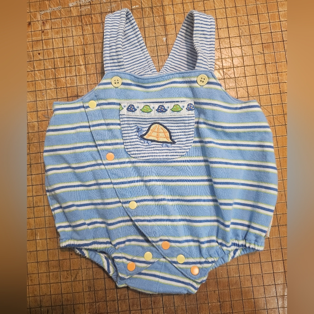 Vintage Rainbow Tag Gymboree Blue and Yellow Striped Bubble Romper 1998